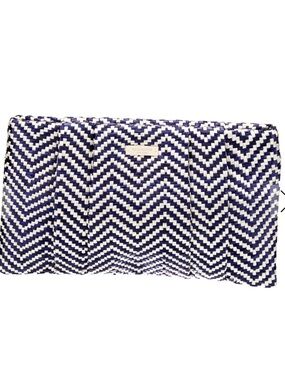 kate spade Navy and White Raffia Woven Chevron Fold-Over Clutch
